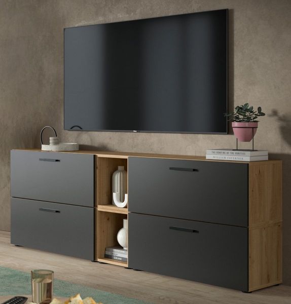TV-Lowboard Onawa in grau und Eiche 176 cm