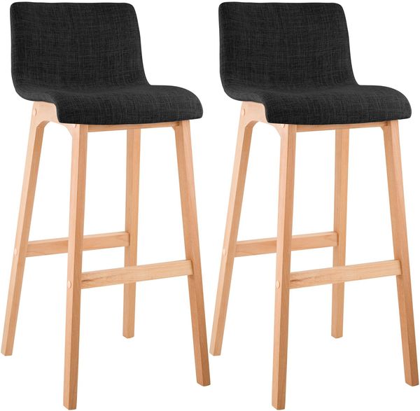 2er Set Barhocker TENAR - Stoff Dunkelgrau 41x46x102 cm Braun | Barstuhl Mit Lehne Tresenhocker Tresenstuhl Kneipenhocker Kneipenstuhl