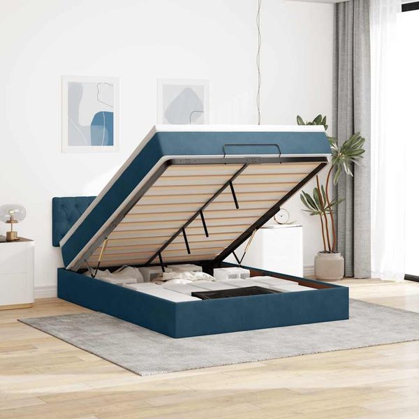 vidaXL Ottoman-Bett mit Matratze Dunkelblau 140x200 cm Samt 3311853