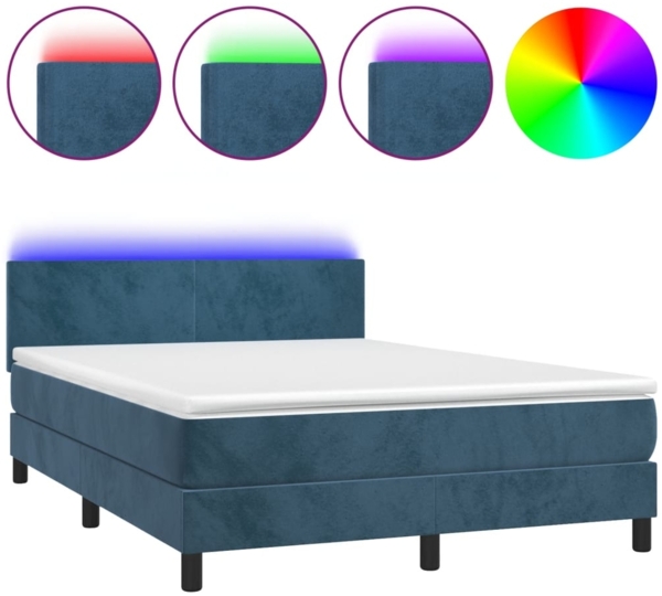 vidaXL Polsterbett mit Matratze & LED Dunkelblau 140x200 cm Samt
