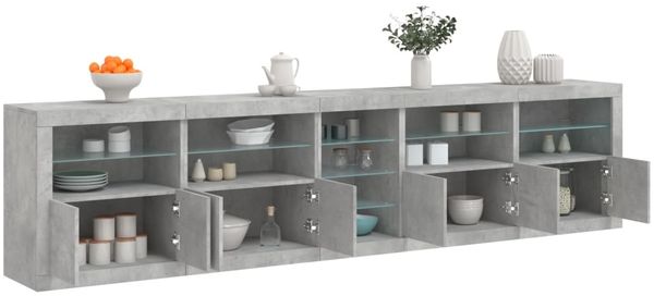 vidaXL Sideboard mit LED-Leuchten Betongrau 283x37x67 cm 3209026