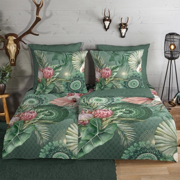 hip Flanell Bettwäsche 135x200 Egor Dschungel Mandala Wende Blätter grün 30953 Bild 1