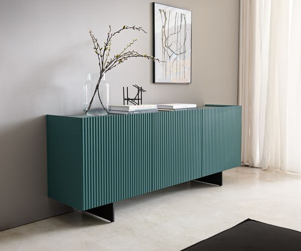 Sideboard Kelani 180 cm Petrol 3 Türen Fuß schwebend Metall Schwarz