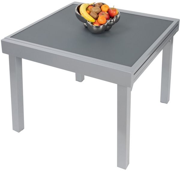 ib style Gartentisch Diplomat Quadro Ausziehtisch 90 - 180 cm Anti Fingerprint silber (Tisch), Gartentisch - ESG-Sicherheitsglas - Anti-Fingerprint