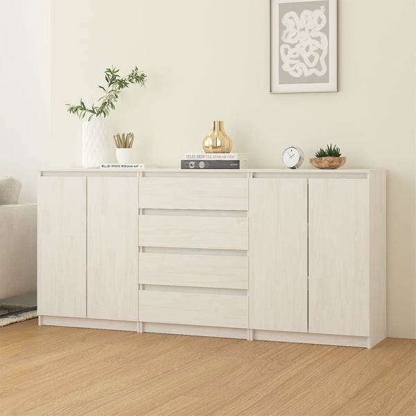 Beistellschränke 3 Stk. Büroschrank, Sideboard Weiß Massivholz Kiefer