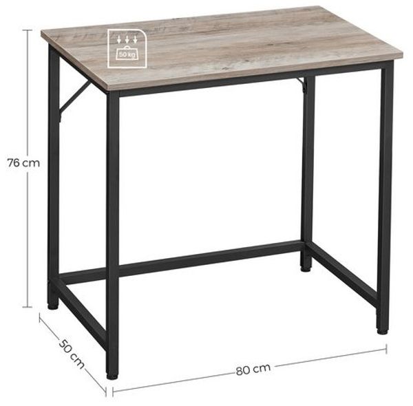 VASAGLE Schreibtisch im Industrie-Design, Metallgestell, Greige meliert-tintenschwarz, 50 x 80 x 76 cm Bild 4