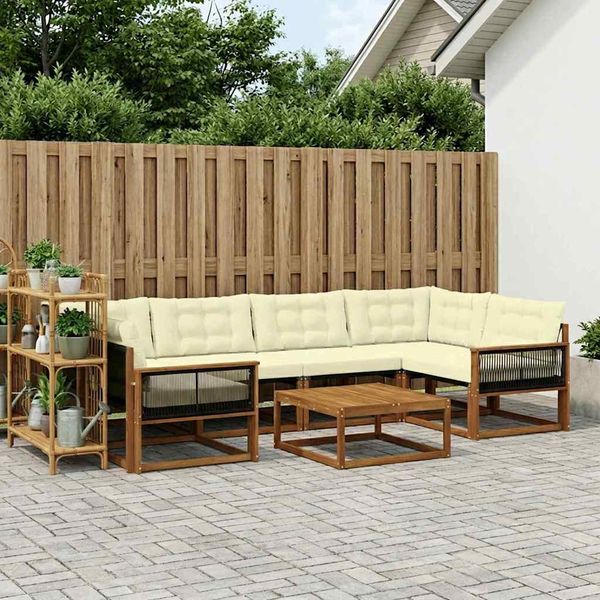 vidaXL Outdoor-Sofagarnitur mit Kissen 7 pcs Natur und Creme 3381278