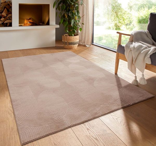 TaraCarpet Teppich TaraCarpet Homestyle 390 Wellen, rechteckig, Höhe: 10 mm, Felloptik hoch-tief weich waschbar Welle Beige 50x80