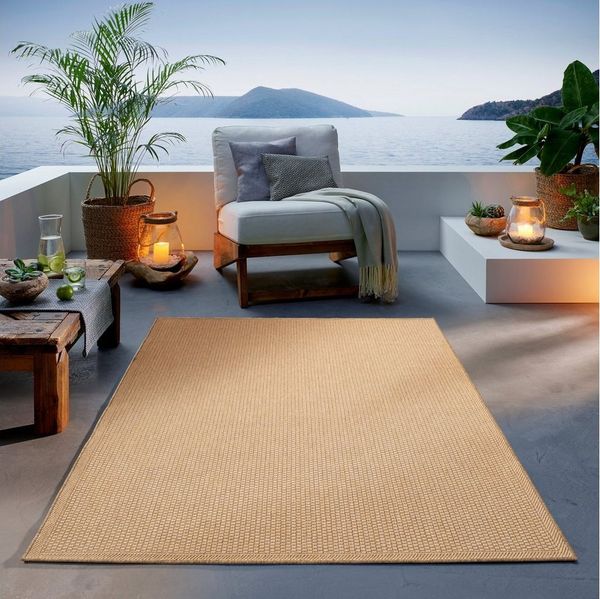 TaCa Home Teppich Outdoor & Indoor Teppich wetterfest Sisaloptik mit Bordüre, rechteckig, Höhe: 5 mm, Terrasse Balkon Garten Wohnzimmer Bad Küche, Beige - 200 x 280 cm