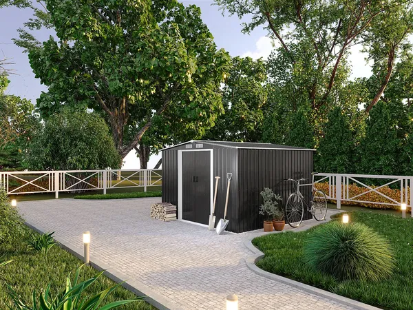 Vente-unique - MANSO Gartenhaus Metall Grau - B 247 cm x H 170 cm x L 247 cm