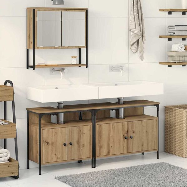vidaXL Badezimmermöbel-Set mit Regal mit Tür 3 pcs Braun Holzwerkstoff 3334355
