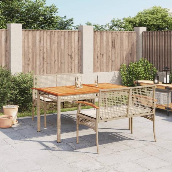 vidaXL 3-tlg. Garten-Essgruppe mit Kissen Beige Poly Rattan 3213584