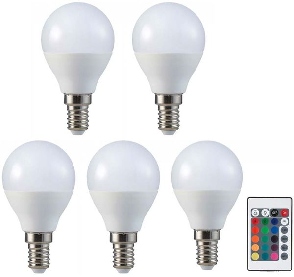 5er Set RGB LED 4,8W Leuchtmittel E14, Fernbedienung, 470Lm, DxH 4,75x8,8 cm