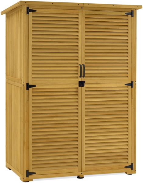 M MCombo Gartenschrank Holz, Gartenhaus Klein Wetterfest, Outdoor Gerätehaus Geräteschuppen, für Außenbereich Balkon Terrasse, 59×127×168 cm, 0901D-F (Natur)