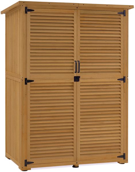 M MCombo Gartenschrank Holz, Gartenhaus Klein Wetterfest, Outdoor Gerätehaus Geräteschuppen, für Außenbereich Balkon Terrasse, 59×127×168 cm, 0901D-F (Natur)