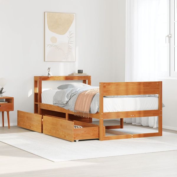 vidaXL Massivholzbett ohne Matratze Wachsbraun 75x190 cm Kiefernholz 3306407