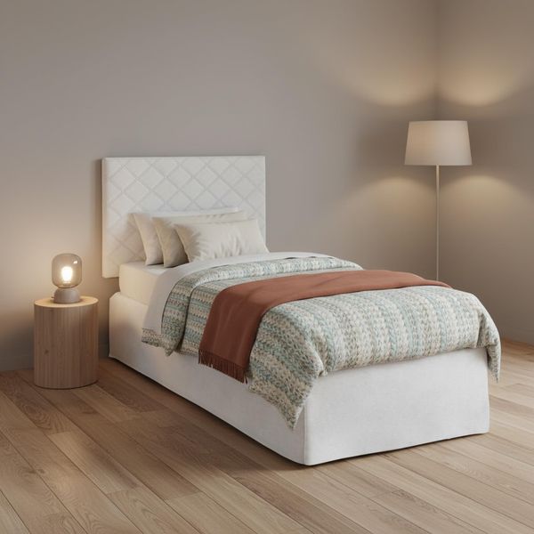 Talamo Italia - Cleonice-Einzelbett, Kopfteilset aus Öko-Leder mit orthopädischer Basis und Volant, 100 % Made in Italy, geeignet für ein Einzelbett, inklusive Matratze, 80x190 cm, Weiß