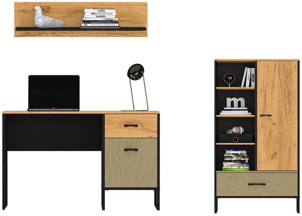 Jugendzimmer-Set Kinderzimmer Colt 3-teilig schwarz Craft Gold Eiche Premium Steel