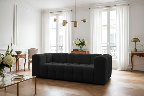 Sofa Designersofa SOLVIE 3-Sitzer in Stoff Tiffani Schwarz