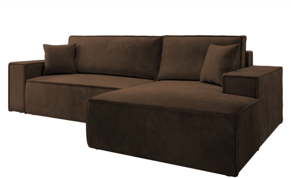 Selsey 'Farese New' Ecksofa mit Schlaffunktion, Cord-Bezug in Braun, rechtsseitig, 85 x 267 x 167 cm