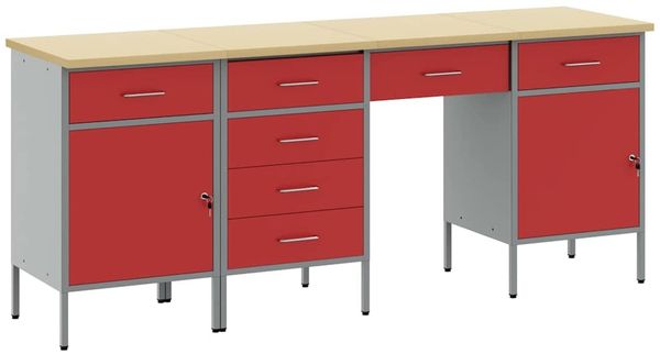 vidaXL Werkbank mit Schubladen 4 pcs Rot Ingenieure Holz und Stahl 3321383
