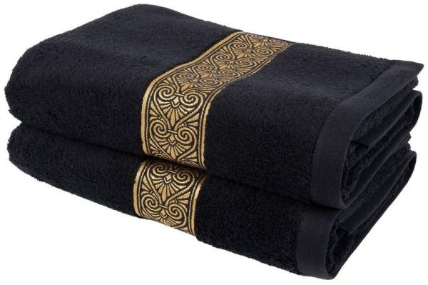 Aymando Badetücher Luxus, 100% ägyptische Baumwolle (2-St), edle Ornamentstickerei in Gold, Aufhängeschlaufe