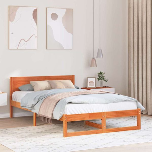 vidaXL Bettrahmen Wachsbraun 140 x 190 cm Massives Kiefernholz 873279