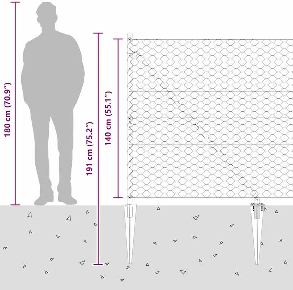 vidaXL Sechseckiger Zaun mit Pfosten 50 x 1,4 m Grau Netz 3353282 Bild 9