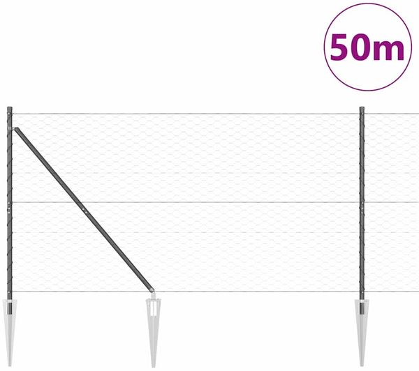 vidaXL Sechseckiger Zaun mit Pfosten 50 x 1,4 m Grau Netz 3353282 Bild 3