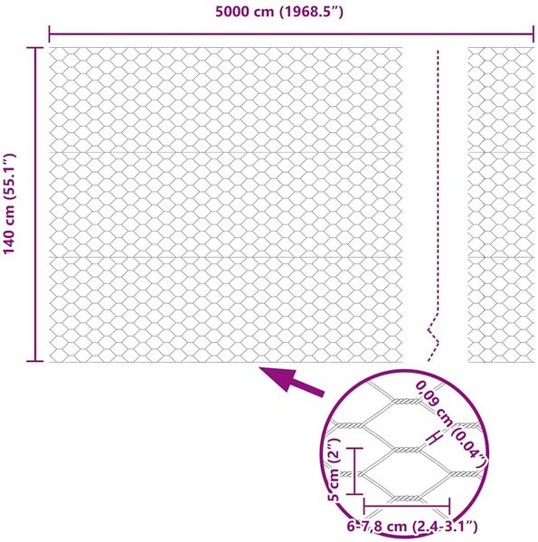 vidaXL Sechseckiger Zaun mit Pfosten 50 x 1,4 m Grau Netz 3353282 Bild 8