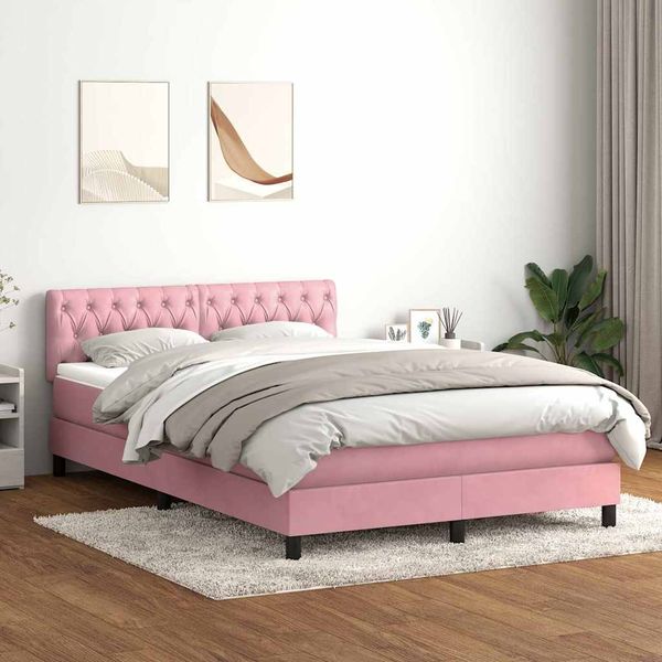 vidaXL Boxspringbett mit Matratze Rosa 140x210 cm Samt 3316502