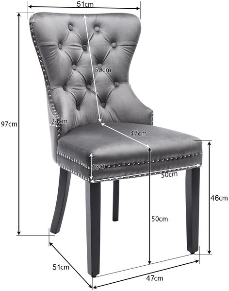 Esszimmerstuhl 4er-Set, Samt mit Knopfheftung & Chromring, 53x54x97 cm, Grau Bild 10