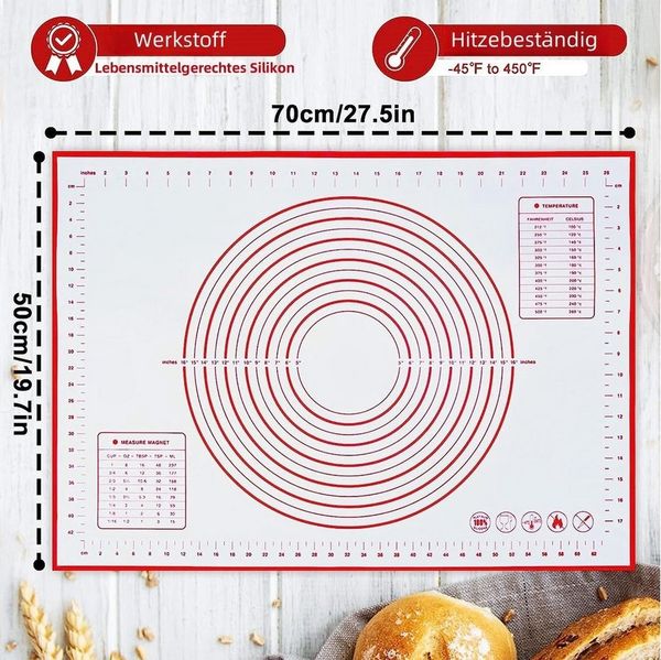 PFCTART Backmatte 70 x 50 cm Backunterlage Silikon Backen Rutschfest Backmatte groß, Silikon+Glasfaser, für Plätzchen, Pizza Teig, Brot, Fondant