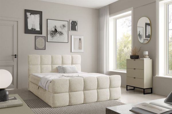 Boxspringbett Schlafzimmerbett SATINE 180x200cm Stoff Coral Creme