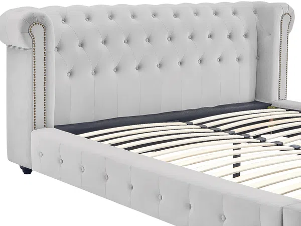 Vente-unique - TONGERLA Bett StoffSamt Grau - B 246 cm x H 92 cm x L 202 cm Bild 7