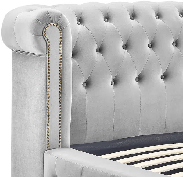 Vente-unique - TONGERLA Bett StoffSamt Grau - B 246 cm x H 92 cm x L 202 cm Bild 6