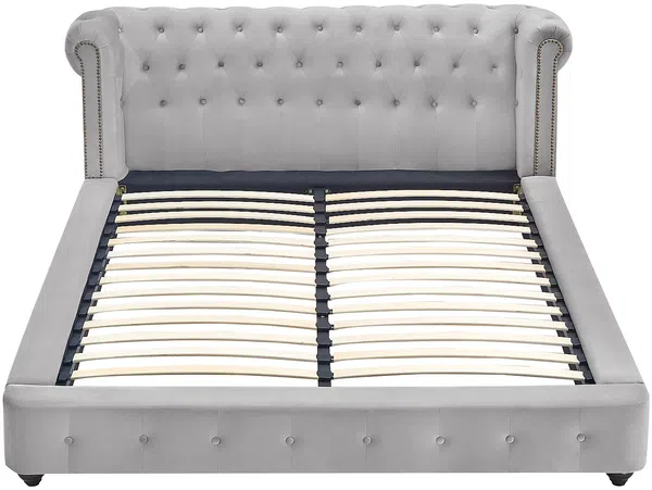 Vente-unique - TONGERLA Bett StoffSamt Grau - B 246 cm x H 92 cm x L 202 cm Bild 4