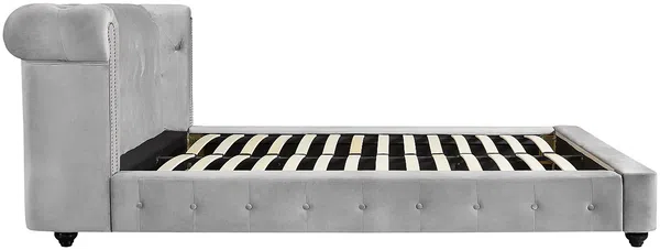Vente-unique - TONGERLA Bett StoffSamt Grau - B 246 cm x H 92 cm x L 202 cm Bild 5