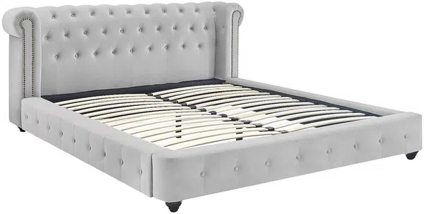 Vente-unique - TONGERLA Bett StoffSamt Grau - B 246 cm x H 92 cm x L 202 cm Bild 3