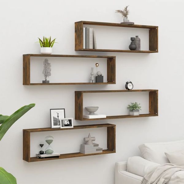 vidaXL Wandregale 4 Stk. Räuchereiche 100x15x30 cm Holzwerkstoff 815907