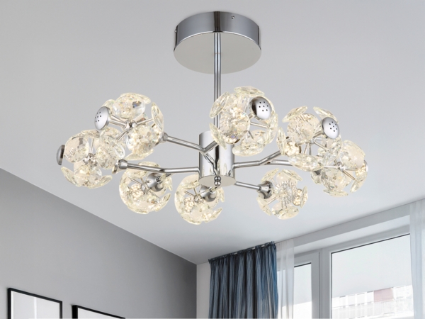 LED Deckenleuchte VIRINA 8-flammig Silber mit Kristall Glaskugeln, Ø 68cm