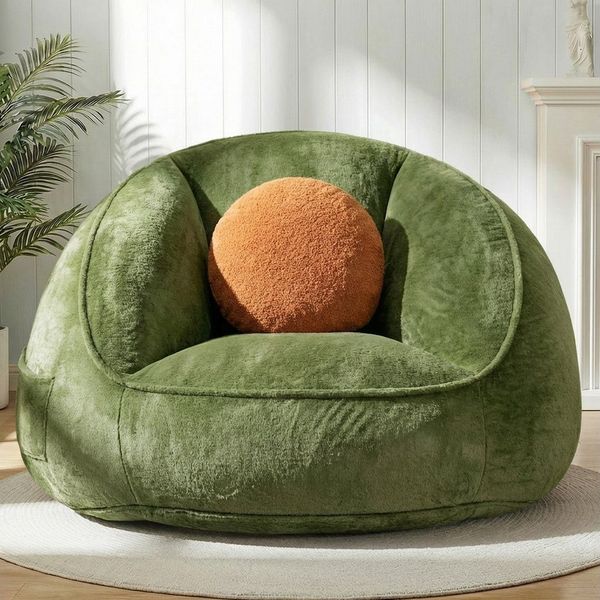 Insma Sitzsack XL 120cm Übergroßer Beanbag Sessel mit Kissen Loungesessel, Bodensofa mit Seitentasche für Wohnzimmer & Schlafzimmer, Avocadogrün