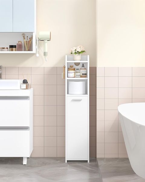 Badezimmerschrank, Schmaler Badschrank, Toilettenschrank, schmales Badregal, verstellbare Ablagen, einfache Montage, 20 x 20 x 90 cm Weiß