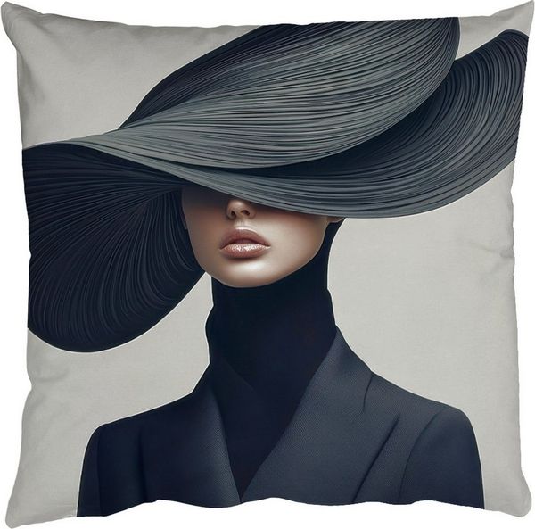 MuchoWow Dekokissen Schwarz - Frau - Hut, Zierkissen mit Füllung für Wohnzimmer, Sofakissen, 40x40 cm