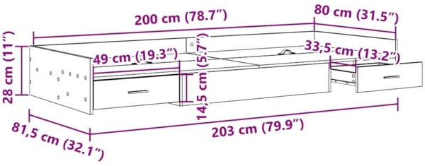 vidaXL Bettrahmen Schwarz Eichen-Optik 80 x 200 cm Holzwerkstoff 3335238 Bild 10