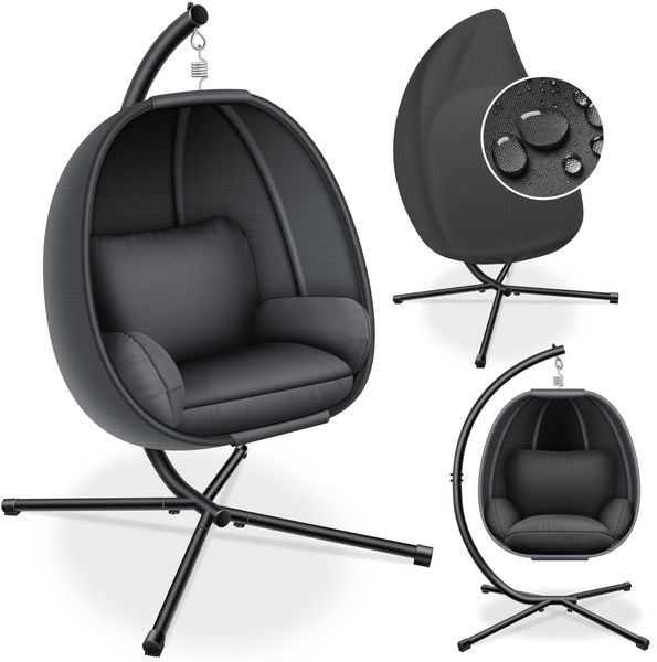 KESSER® 'Luxe' Hängesessel mit Gestell, inkl. Sitz- & Rückenkissen, Seitenpolsterung, anthrazit, für Indoor & Outdoor, bis 150 kg belastbar