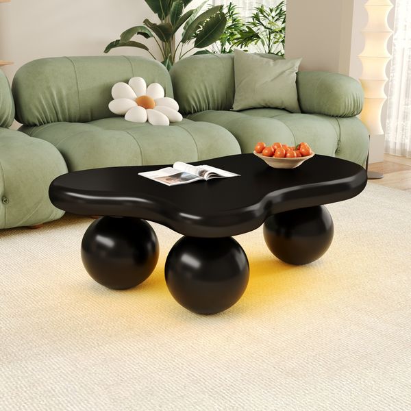 Merax Couchtisch im Wolkenstil mit LED-Beleuchtung – 16 Farben erhältlich, Coffee Table, Wolkenform-Design, Rundbein-Design, Schwarz