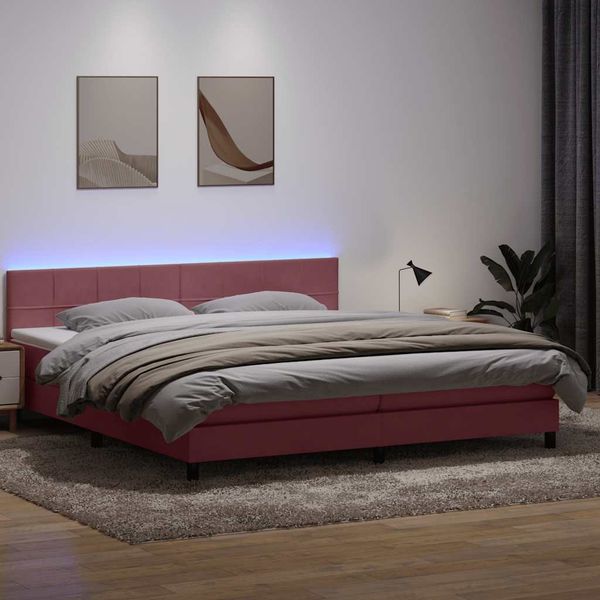 vidaXL Boxspringbett mit Matratze & LED Rosa 180x210 cm Samt 3316898