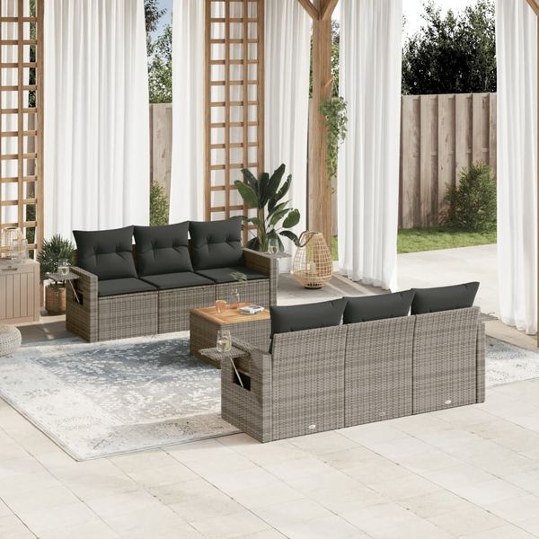 vidaXL 7-tlg. Garten-Sofagarnitur mit Kissen Grau Poly Rattan 3224457