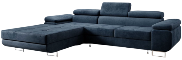 Designer Sofa Calvera mit Schlaf- und Klappfunktion Blau Samt Links